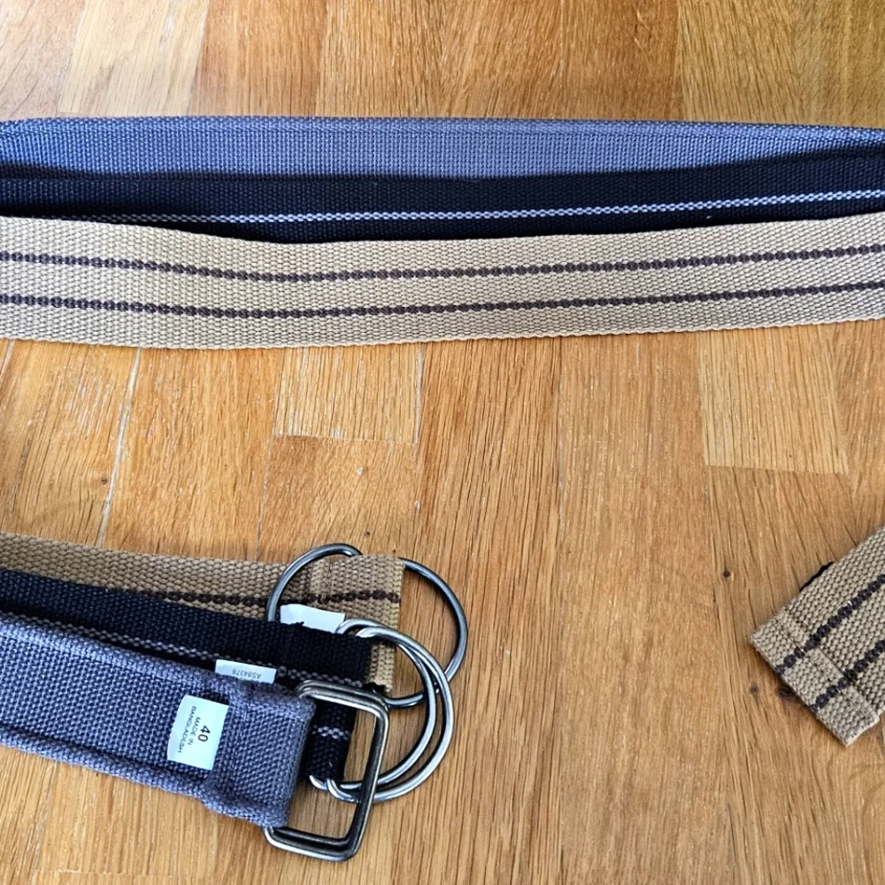 Lot of 3 Canvas D-Ring Web Belts Size 40 Gray Black Khaki Casual Military Style